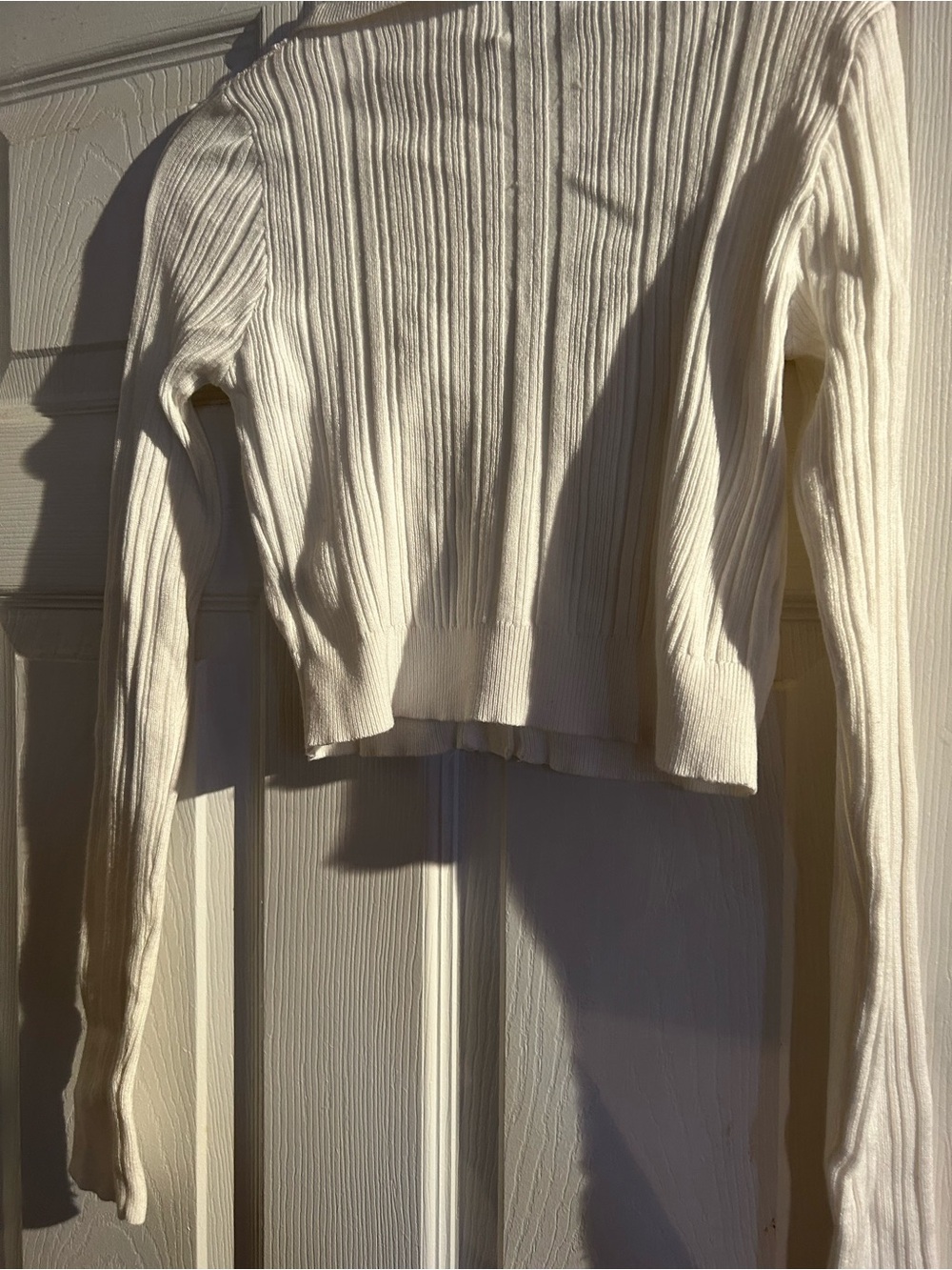 Princess Polly Cream Ribbed Cropped Button-Front Cardigan - Picture 4 of 5